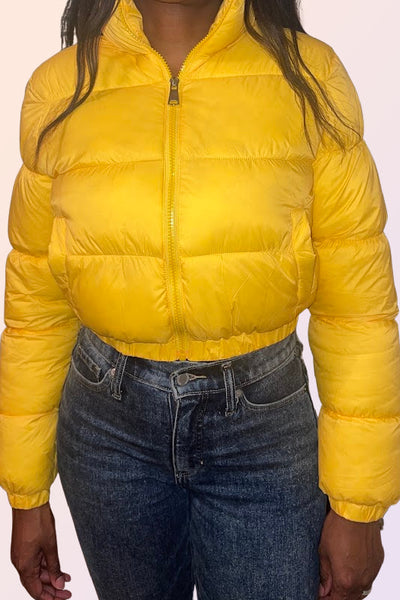 COFFS HARBOR CANARY YELLO CROPPED PUFFER JACKET