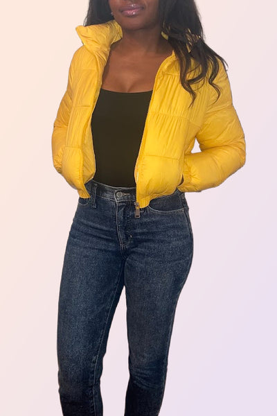 COFFS HARBOR CANARY YELLO CROPPED PUFFER JACKET